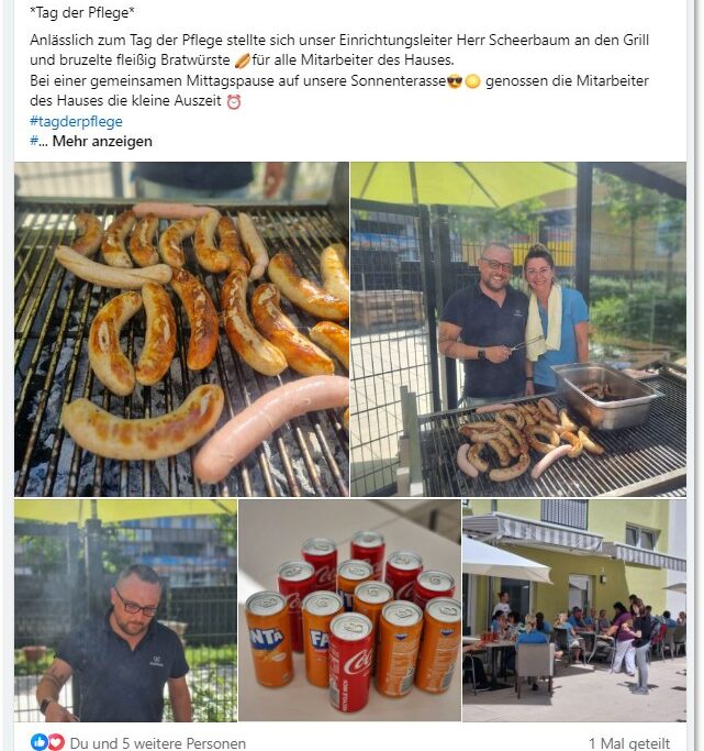 Einrichtungsleiter Marcel Scheerbaum stellte sich höchstselbst für seine Mitarbeiter:innen in einer gemeinsamen Mittagspause an den Grill.